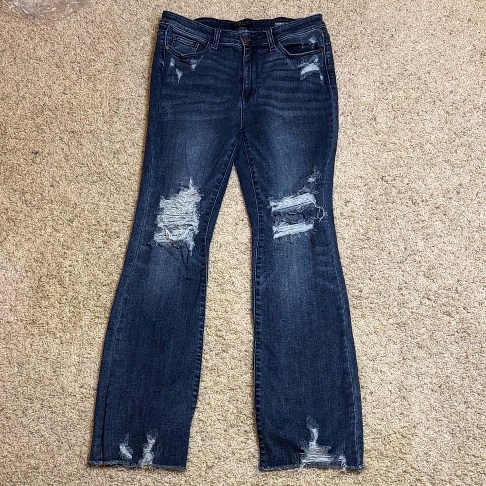 Judy Blue Dark Distressed Flare Jeans